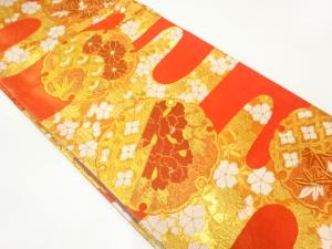 本金雪輪に花模様織出しリバーシブル全通振袖用袋帯　